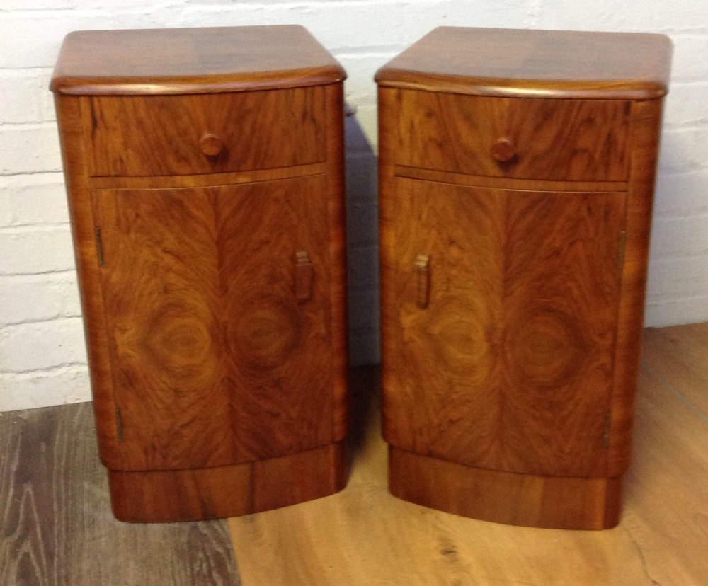 art deco walnut bedside cabinets