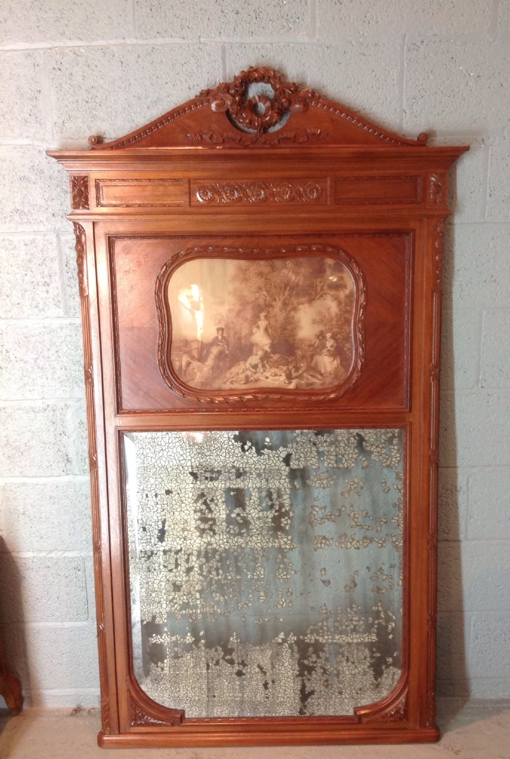 walnut french trumeau wall mirror