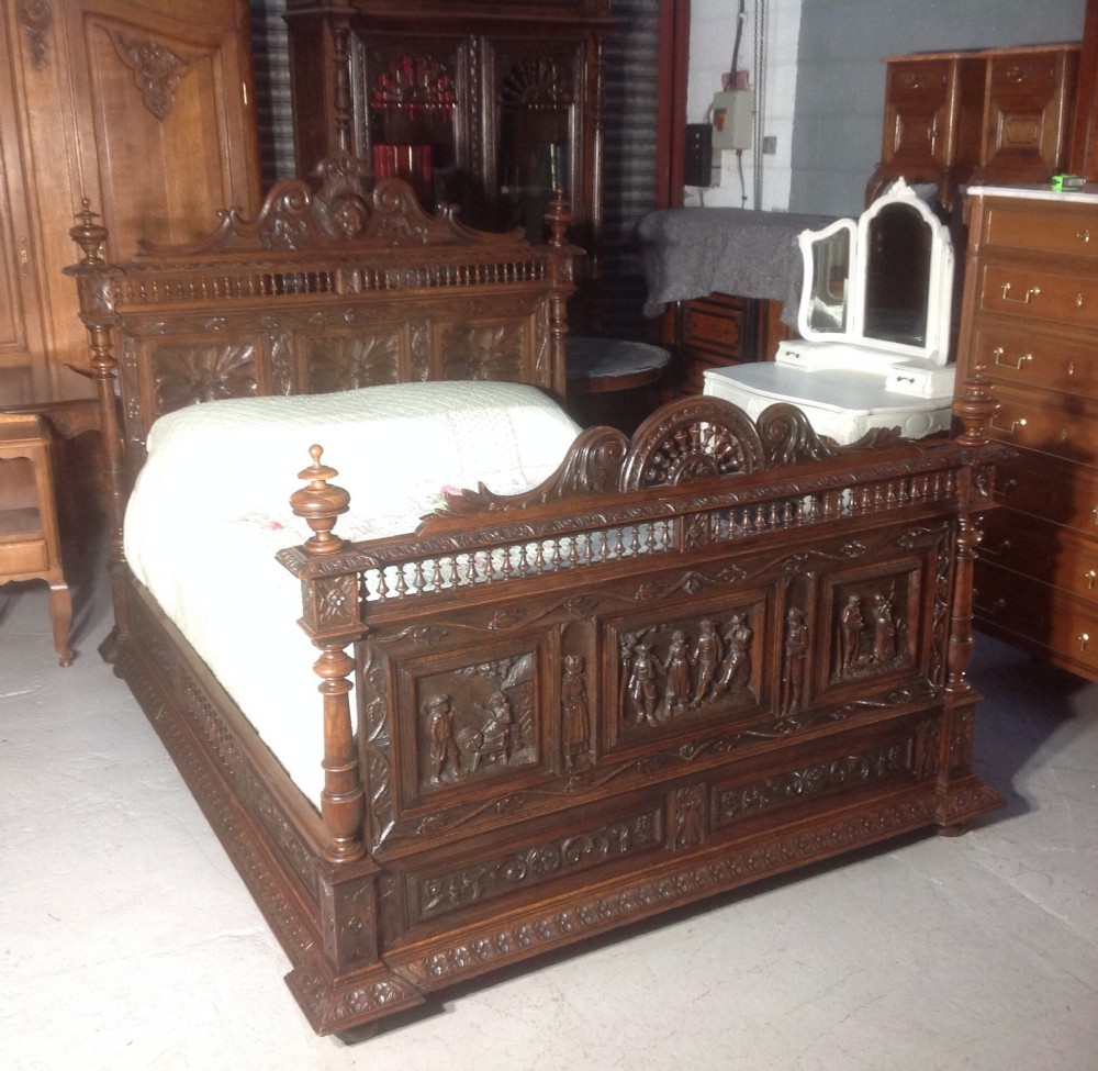 carved oak french breton bed
