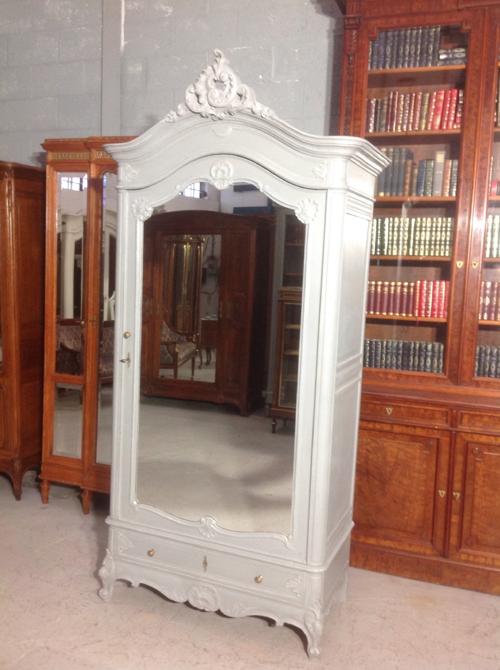 painted french carved armoire