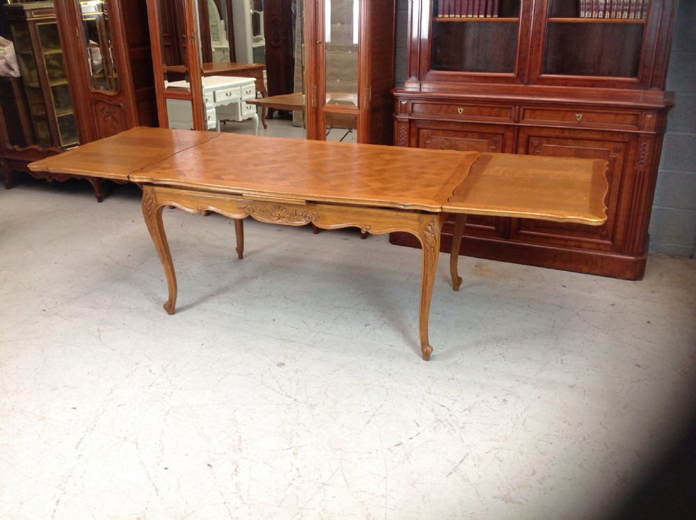 large oak french parquet extending dining table