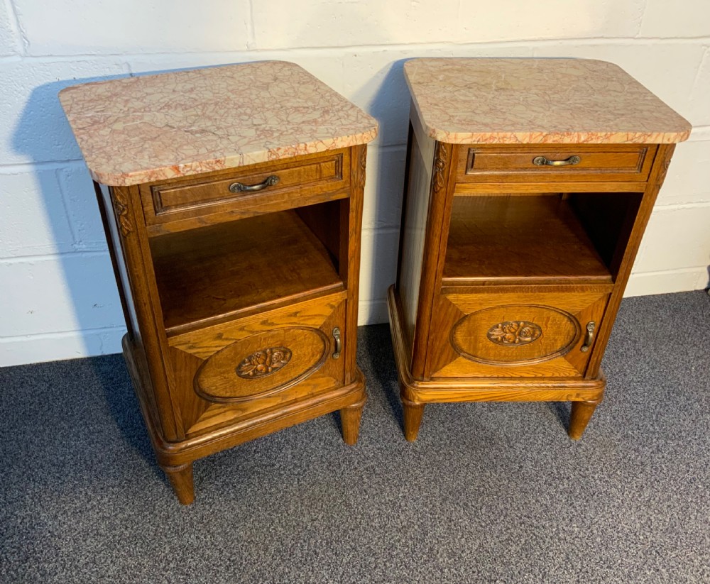 pair of french oak art deco bedside cabinets