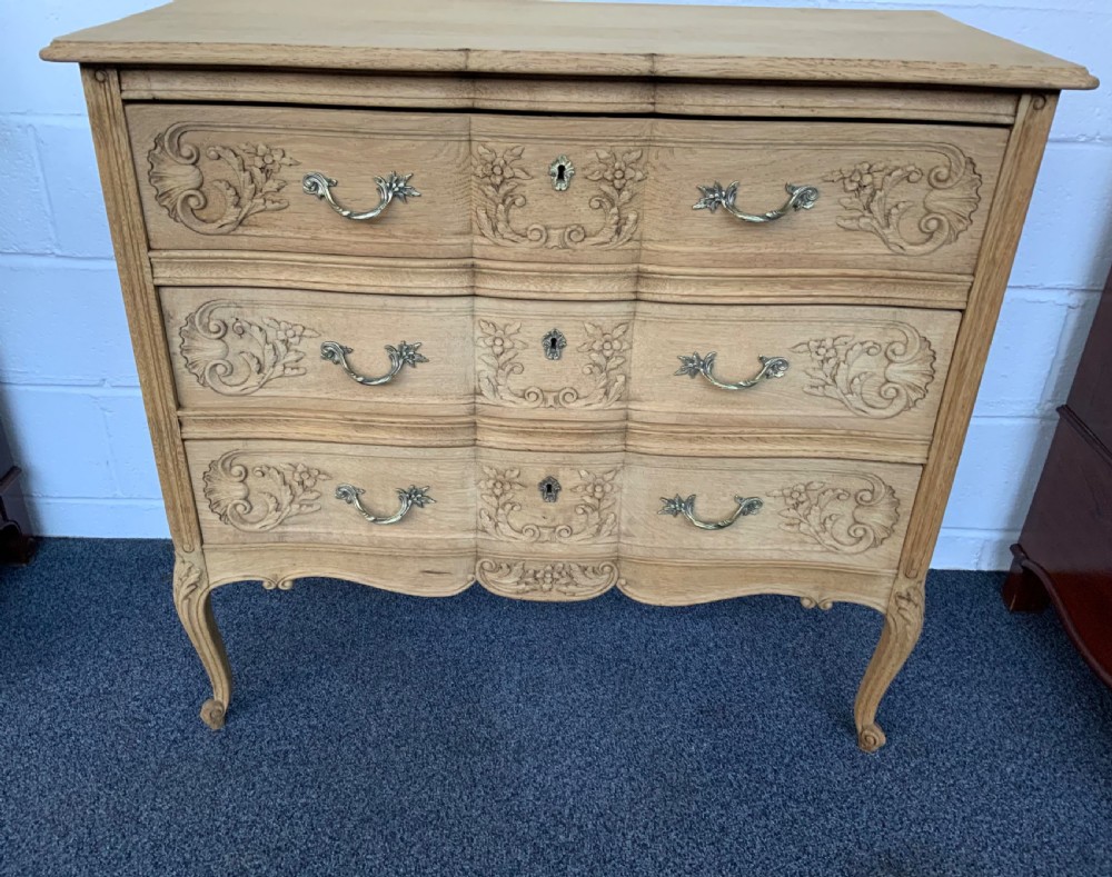 bleached oak french carved chest of drawers