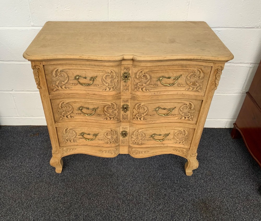 bleached carved oak french chest of drawers