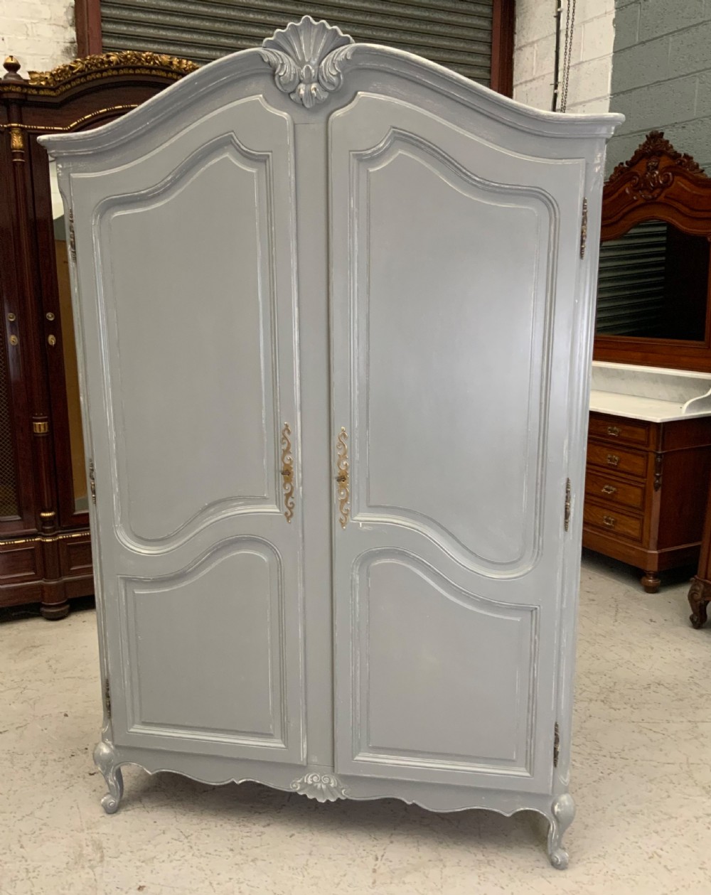 painted french armoire in plummet grey
